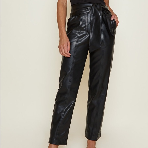 JONATHAN SIMKHAI TESSA VEGAN Leather Tie High Waisted Pant in Black - Picture 5 of 16